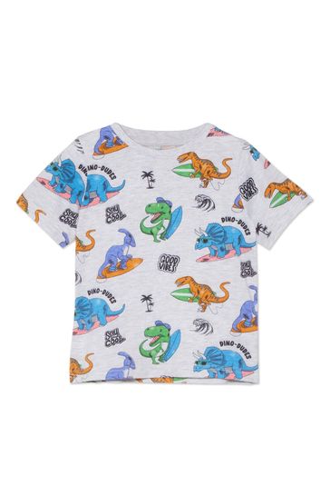 M&Co Boys Dinosaur Print Shirt with Short Sleeves 