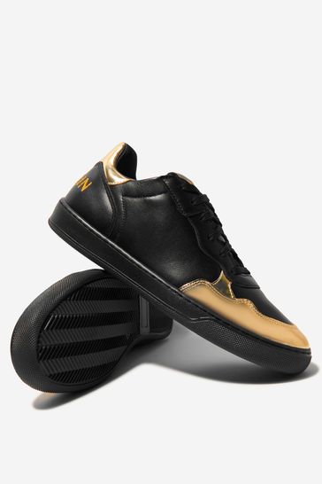 حذاء رياضي جلد أسود كرة سلة بقبة منخفضة للأولاد
