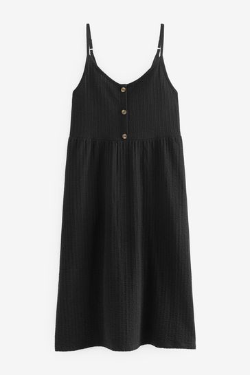 Black Button Down Cotton Cami Summer Dress