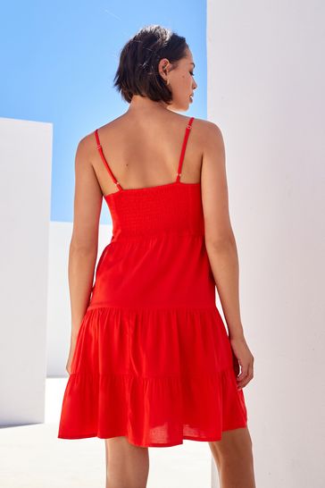 Red Mini Tiered Cami Summer Dress