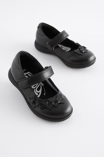 Matt Black Standard Fit F School Junior Butterfly Mary Jane Shoes