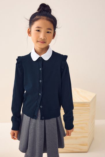 Black Cotton Rich Frill Shoulder School Cardigan 3 16yrs