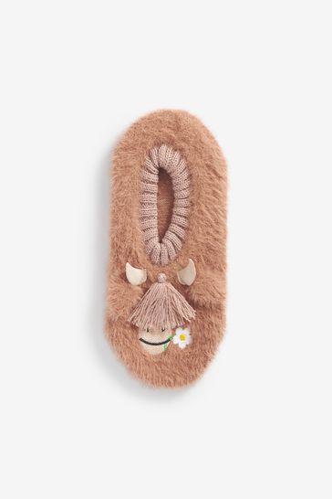 Brown Hamish The Highland Cow Footsie Slippers 1 Pack