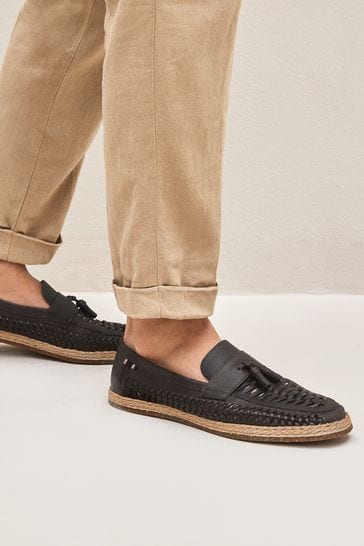 Dark Brown Weave Tassel Loafers