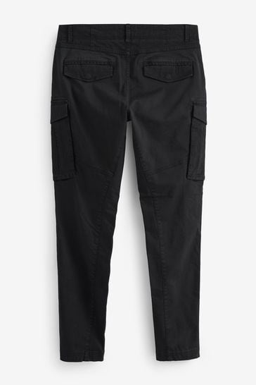 Black Slim Fit Zip Detail Stretch Cargo Trousers
