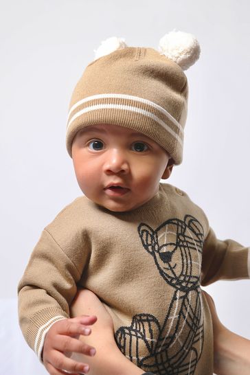 Baby Wool Knitted Avrile Romper Set (قطعتين) in Beige