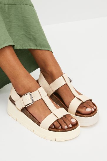 Bone White Forever Comfort Leather T Bar Flatform Sandals