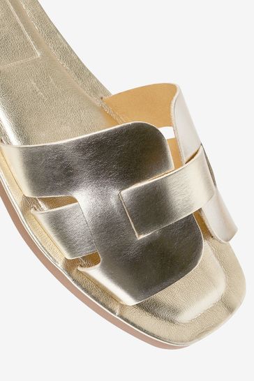 Gold Regular/Wide Fit Forever Comfort® Leather Mule Flat Sandals