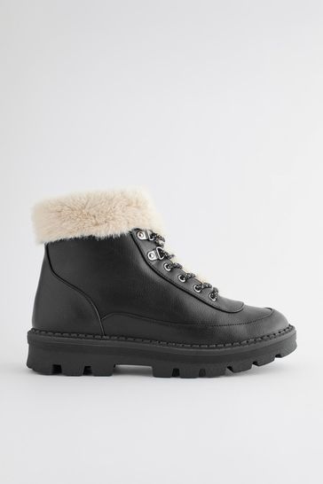 Faux fur top lace up booties
