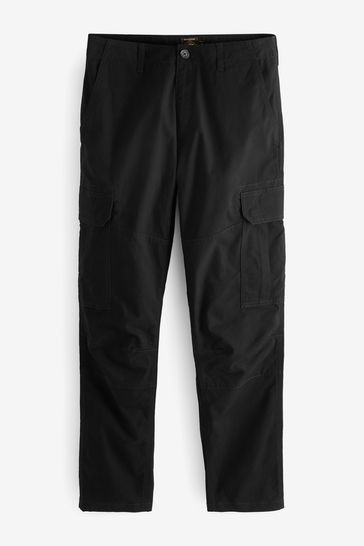 Black Slim Fit Cotton Stretch Cargo Trousers
