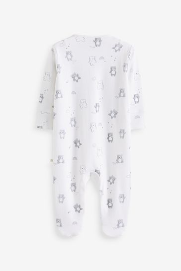 Monochrome Bear Delicate Appliqué Baby Sleepsuits 3 Pack (0-2yrs)