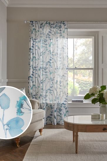 Buy Isla Floral Printed Slot Top Unlined Sheer Panel Voile Curtain