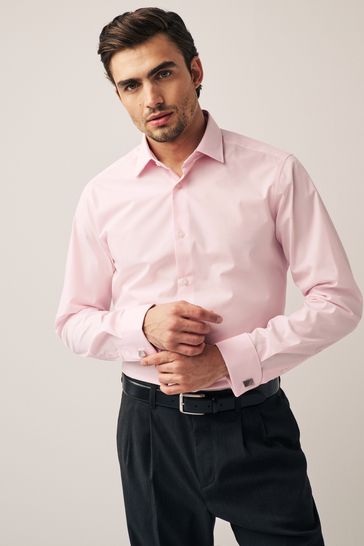 Pink Slim Fit Easy Care Double Cuff Shirt