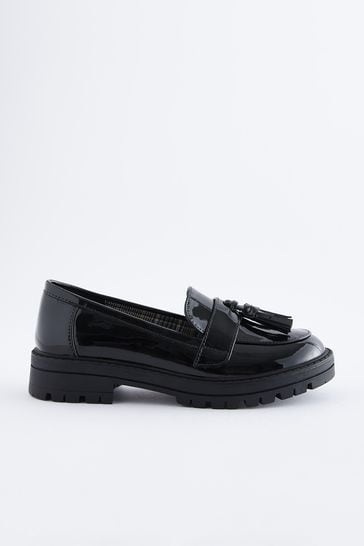 Black Patent School Chunky Tassel Loafers