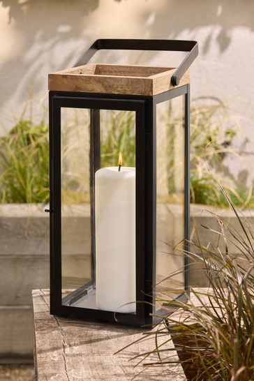 Black Bronx Extra Large Wood And Glass Lantern
