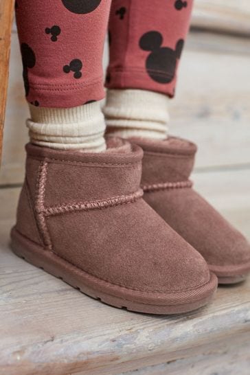 Black Suede Mini Faux Fur Lined Water Repellent Pull On Suede Boots