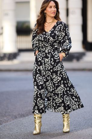 Print midi wrap dress on sale