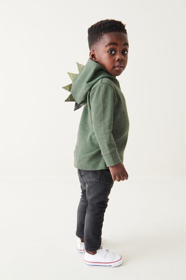 Khaki Green Textured Jersey Dino Spikes Hoodie 3mths 10yrs