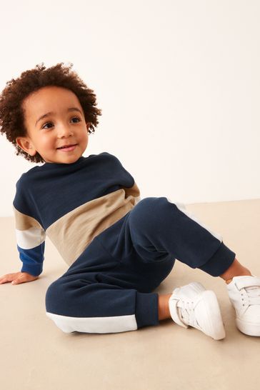 Cobalt Blue Long Sleeve Cosy Colourblock T-Shirt and Joggers Set (3mths-7yrs)