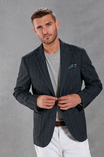 Navy Blue Signature Italian Wool Blend Jersey Blazer