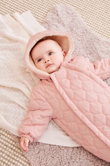 Pink Quilted Baby All In One Pramsuit 0mths 2yrs