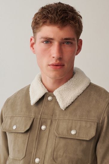 Black colour block borg trucker jacket discount