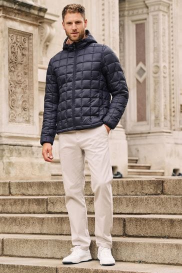 Navy Blue Shower Resistant Lightweight Square Quilted Jacket