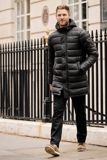 Mens black longline shop coat