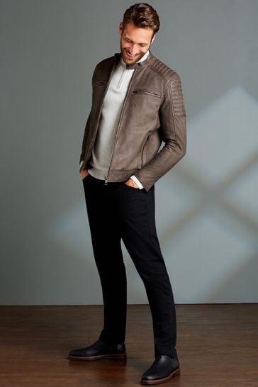 Leather quilt racer jacket discount