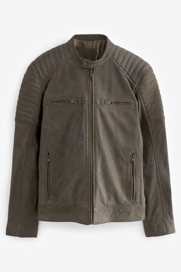 Buy Leather Quilted Racer Jacket from Next