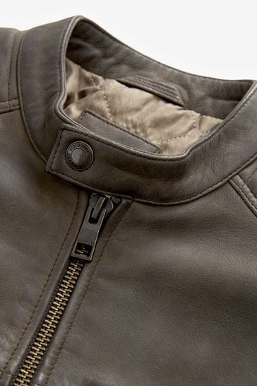 Brown Leather Quilted Racer Jacket
