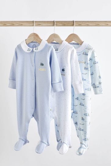 Blue Dinosaur Baby Sleepsuits 3 Pack 0 2yrs