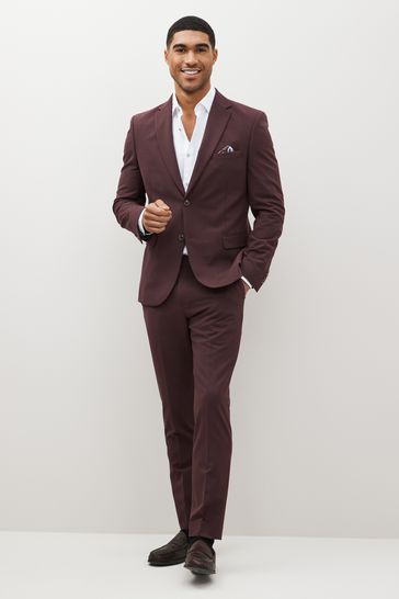 Burgundy Red Skinny Motionflex Stretch Suit: Jacket