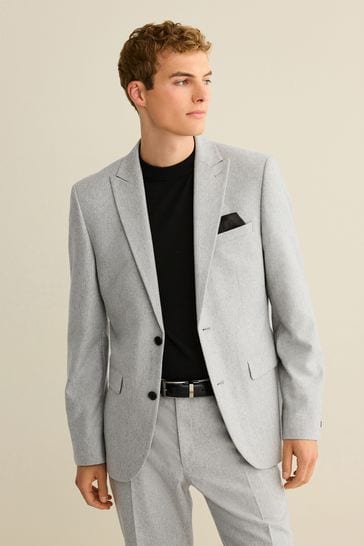 Grey Slim Fit Wool Donegal Suit Jacket