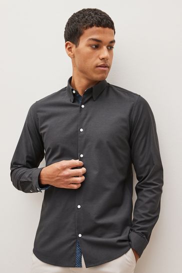 Charcoal Grey Stretch Oxford Long Sleeve Shirt