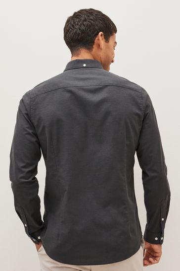 Charcoal Grey Stretch Oxford Long Sleeve Shirt