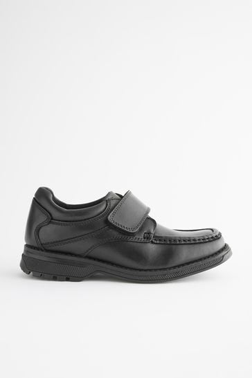 Black Standard Fit F Leather Touch Fastening School Shoes