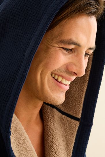 Mens navy 2025 hooded dressing gown