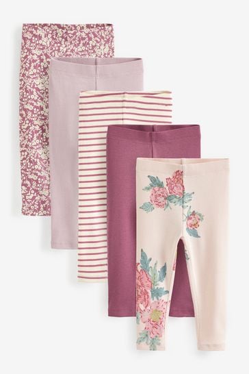 Pink Floral Rib Jersey Leggings 5 Pack (3mths-7yrs)