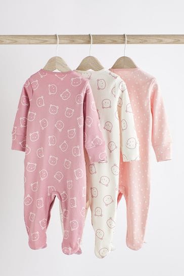 Pink Cotton Baby Sleepsuits 3 Pack 0 2yrs