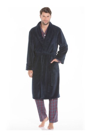 navy fleece dressing gown