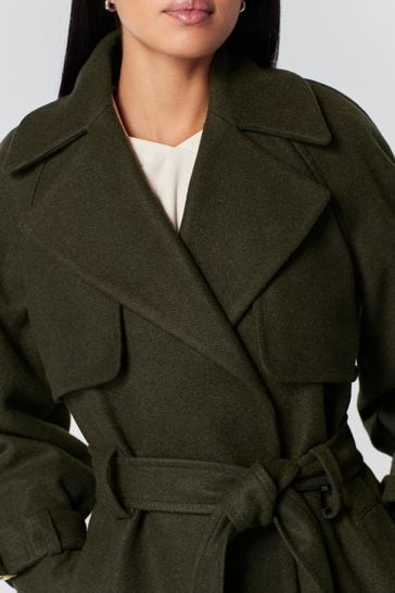 Belted green coat on sale