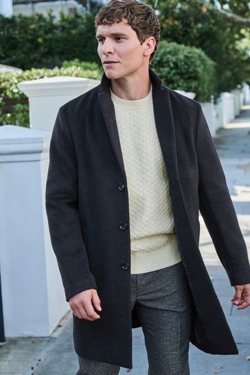 Dark Navy Blue Check Epsom Overcoat