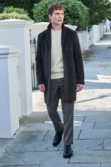 Dark Navy Blue Check Epsom Overcoat