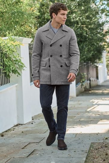 Gray peacoat men cheap