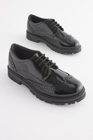 Black Patent Wide Fit G School Leather Chunky Lace Up Brogues