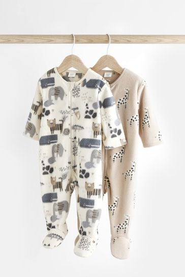 Grey Fleece Baby Sleepsuits 2 Pack