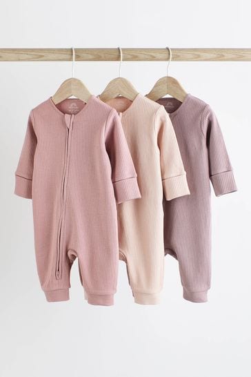 Pink Baby Two Way Zip Footless 100 Cotton Sleepsuits 3 Pack 0mths 3yrs