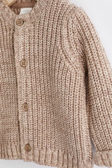 Brown 100 Cotton Chunky Knitted Embroidered Baby Cardigan