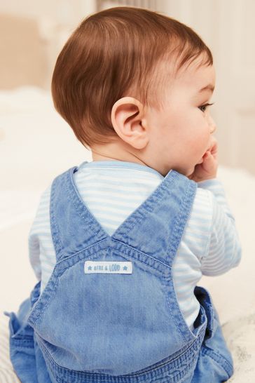 Blue Baby Appliqué Denim Dungarees And Jersey Bodysuit Set (0mths-2yrs)